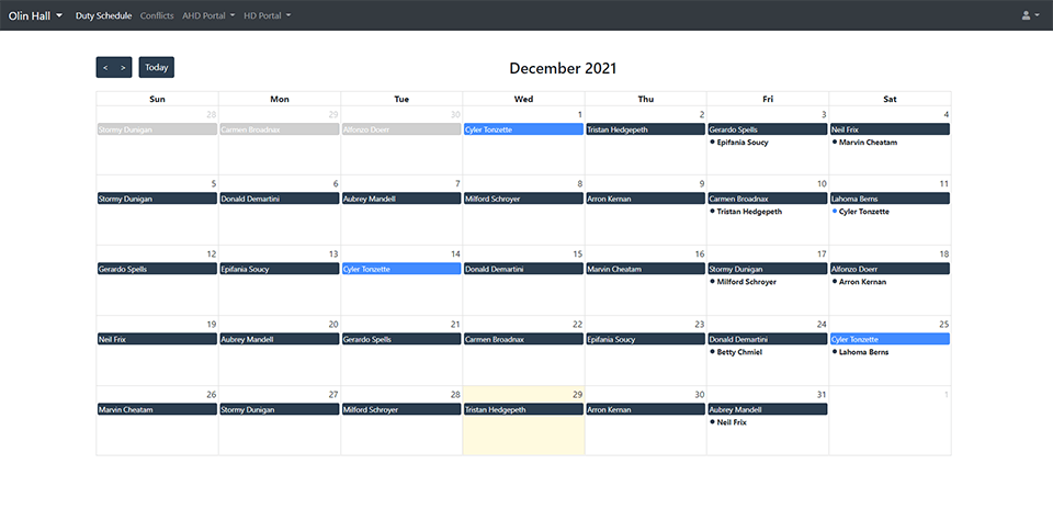 RADSA Duty Schedule